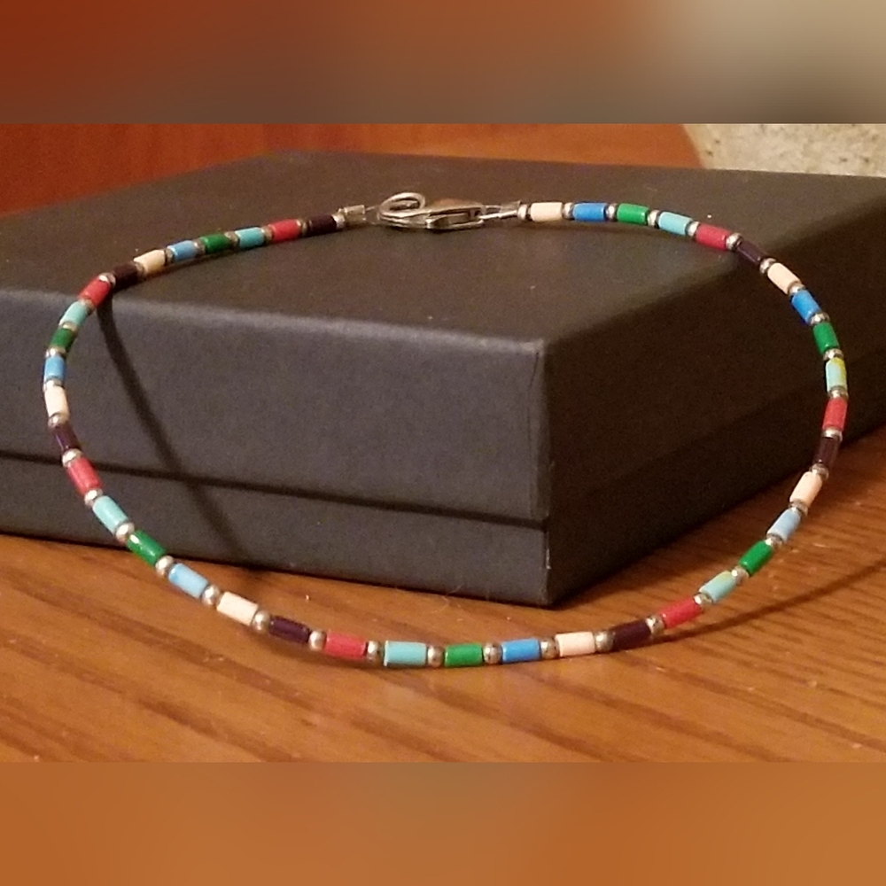 Rare Silpada Sterling Silver Colorful Bead Ankle Bracelet - Picture 3 of 11